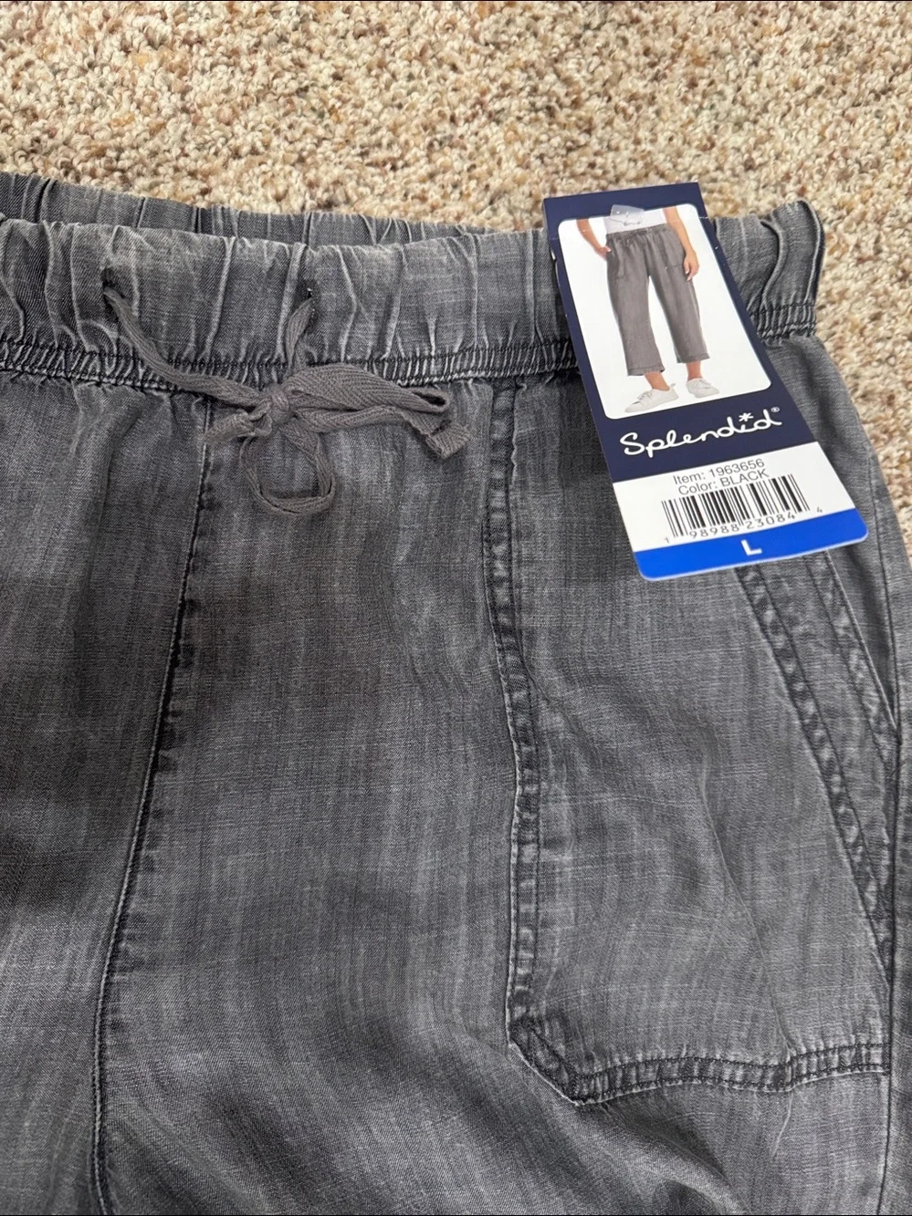 Splendid Drawstring Wide-Leg light charcoal grey cropped pants size L - Picture 4 of 7